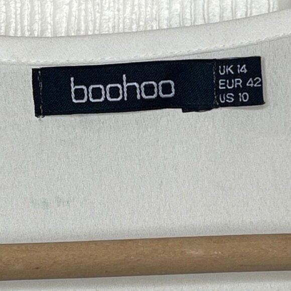 BOOHOO | White V-Neck Tie Front Crop Top Long Balloon Sleeves | Size 10 - Picture 7 of 9